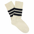 Longer Crew Stripes Socks - Ecru/Blue
