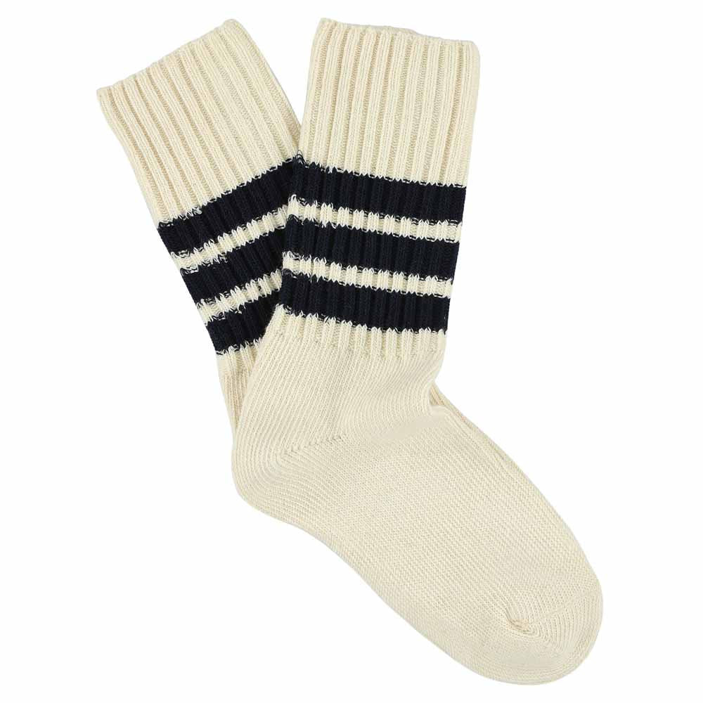 Longer Crew Stripes Socks - Ecru/Blue