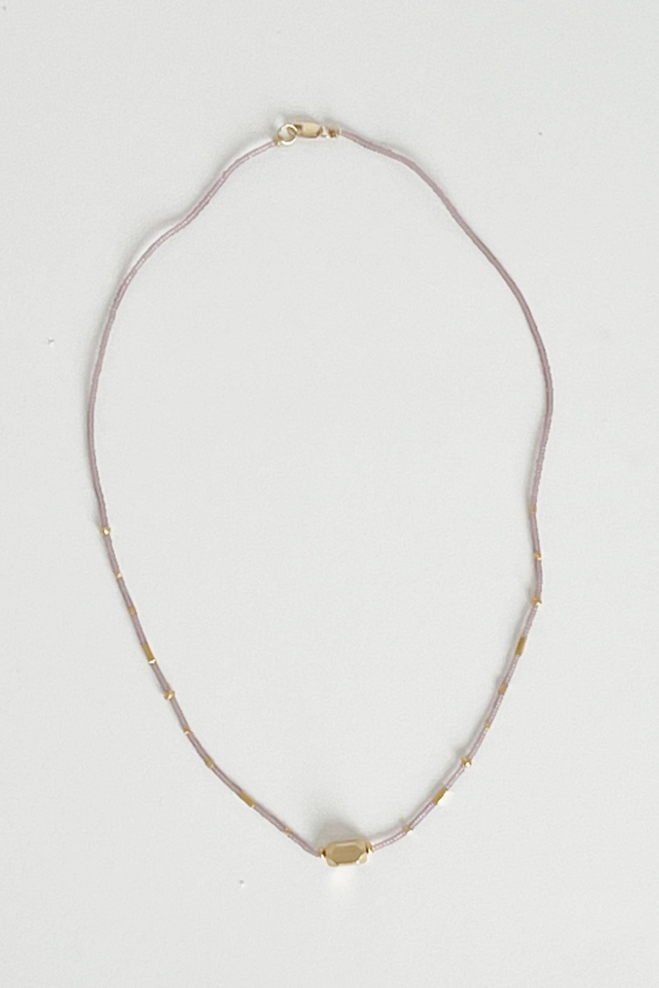 Light Pink Seed and Gold Vermeil Beads and Center Bead Necklace