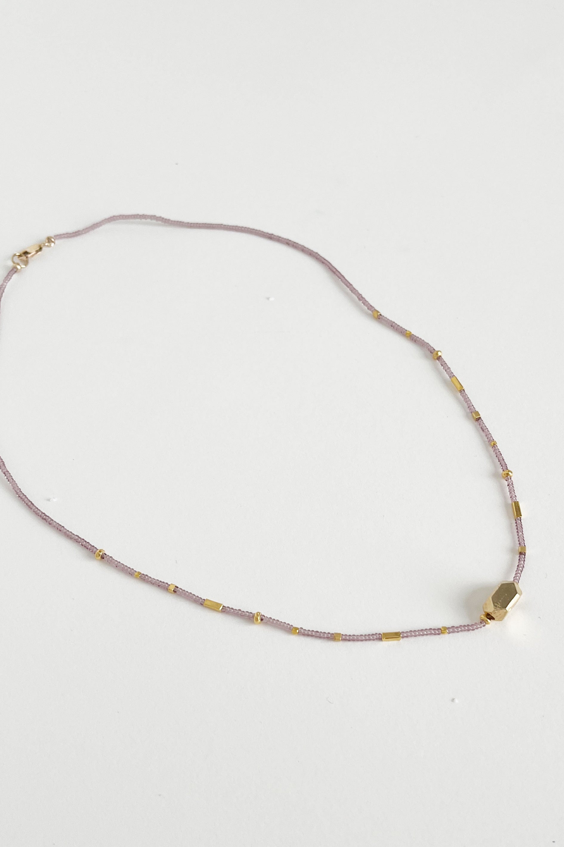 Light Pink Seed and Gold Vermeil Beads and Center Bead Necklace