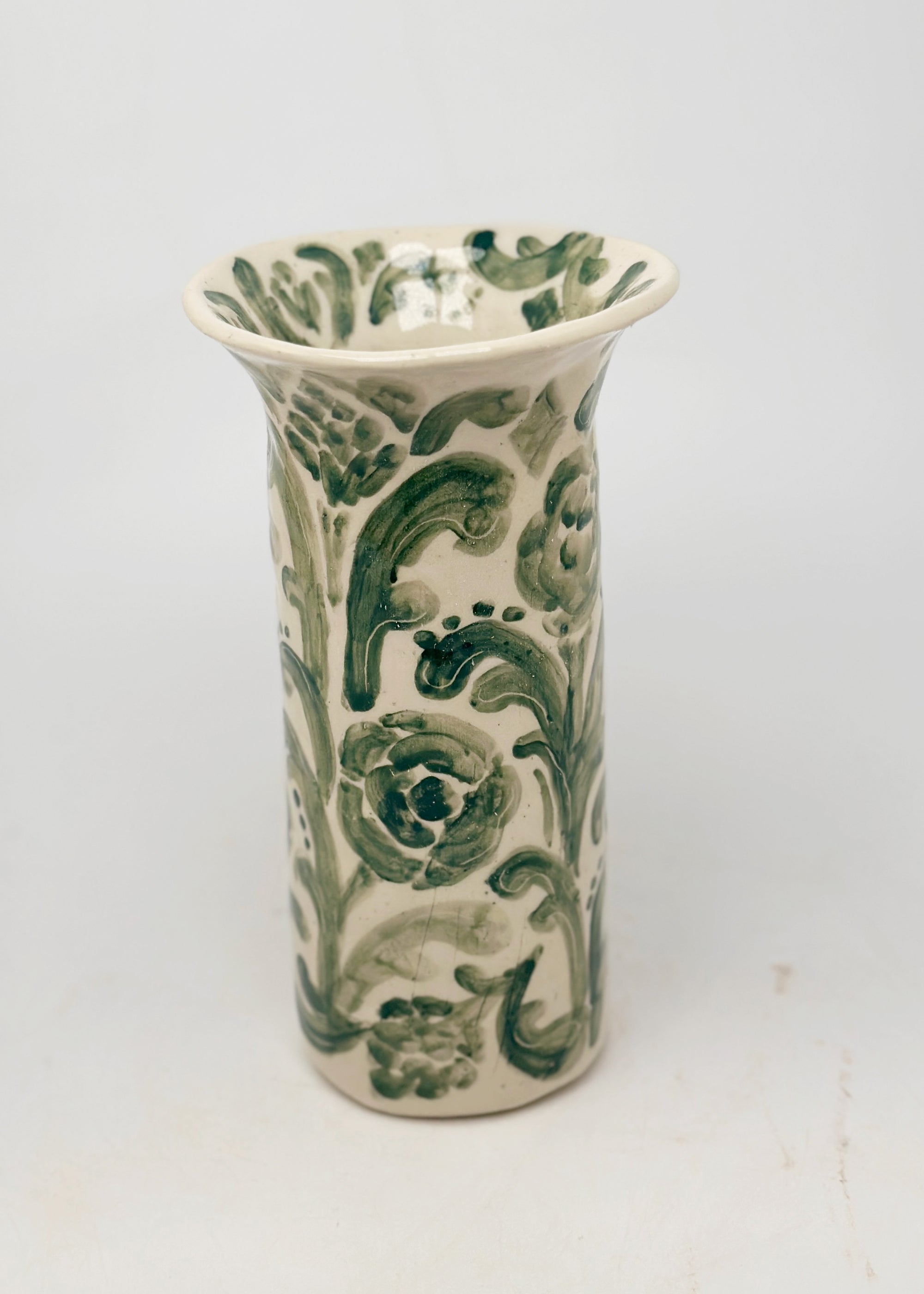 Tall Damask Vase Green