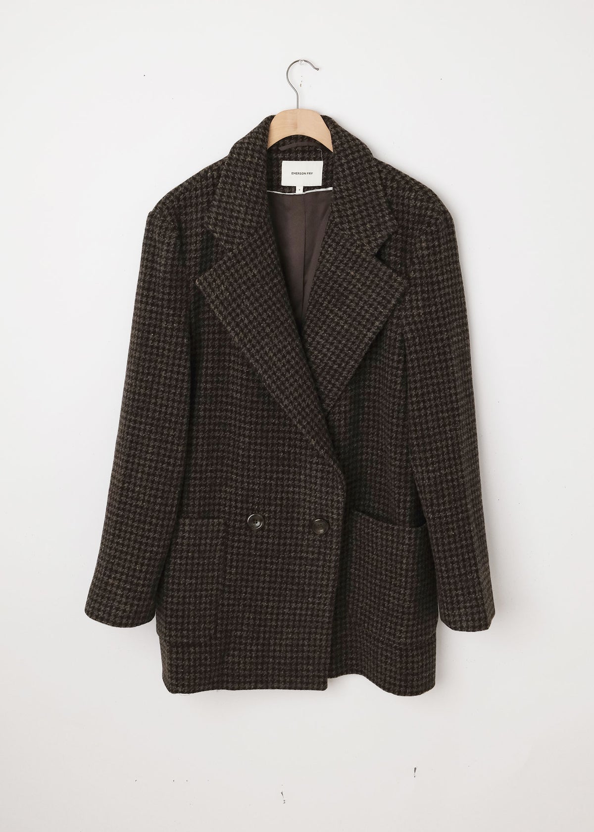 Wool Relaxed Mid Coat Mocha Houndstooth