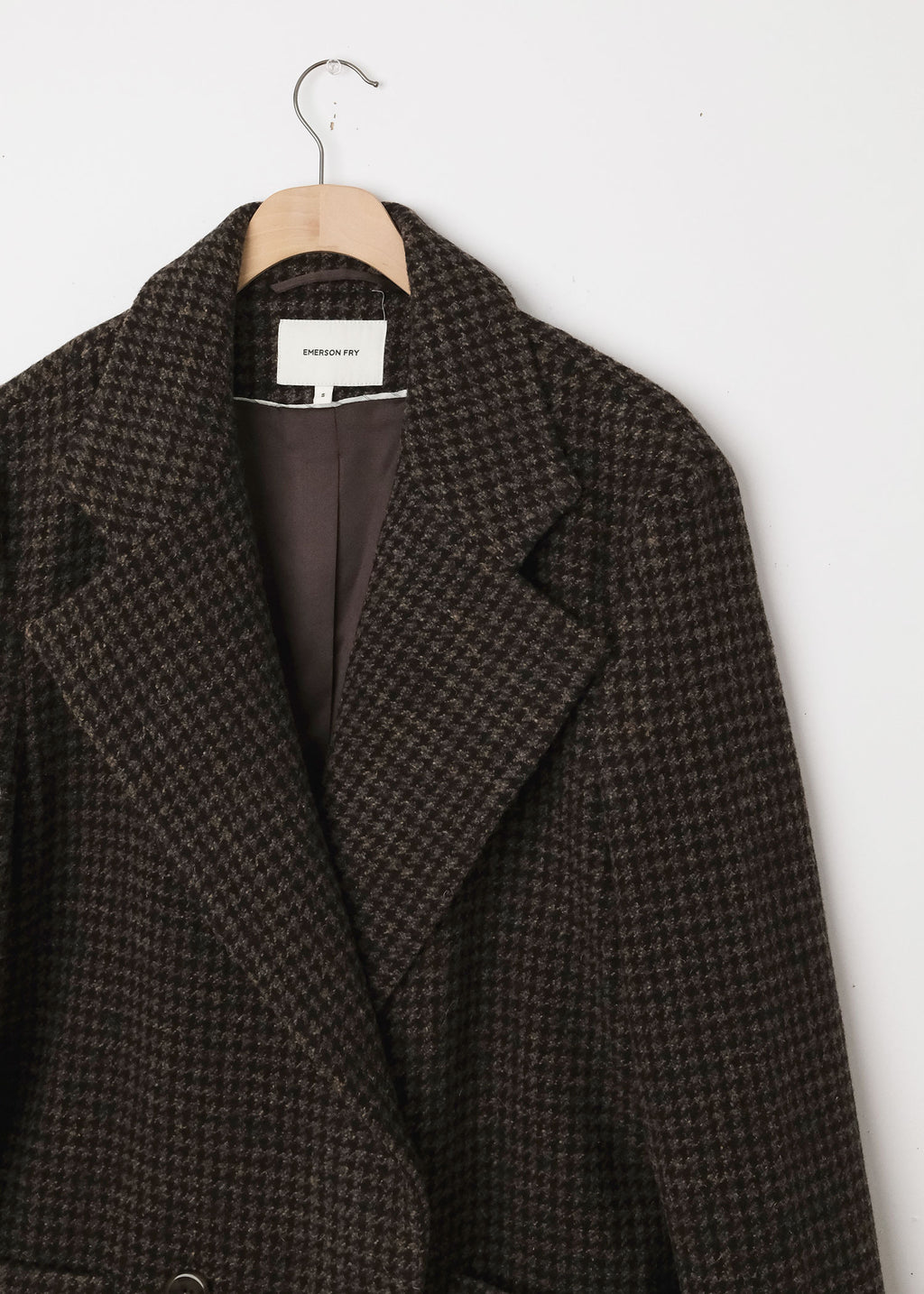 Wool Relaxed Mid Coat Mocha Houndstooth
