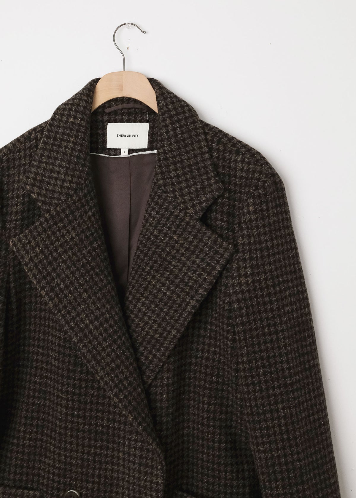 Wool Relaxed Mid Coat Mocha Houndstooth