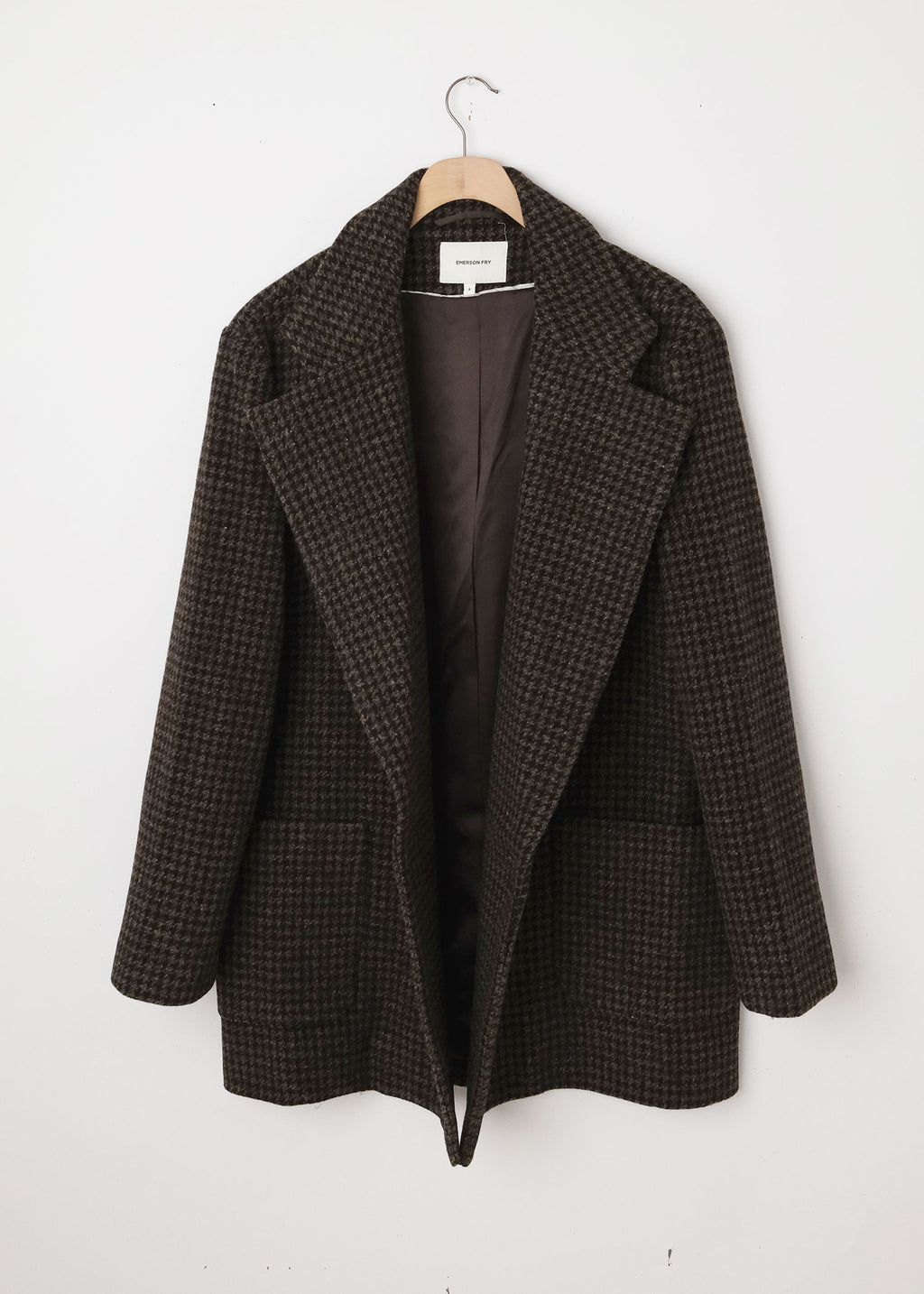 Wool Relaxed Mid Coat Mocha Houndstooth