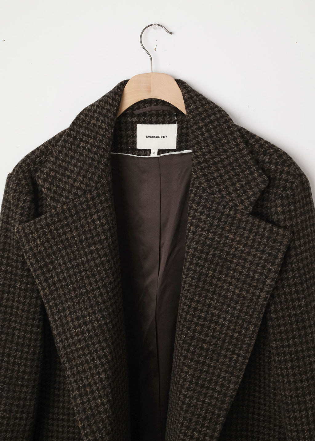 Wool Relaxed Mid Coat Mocha Houndstooth