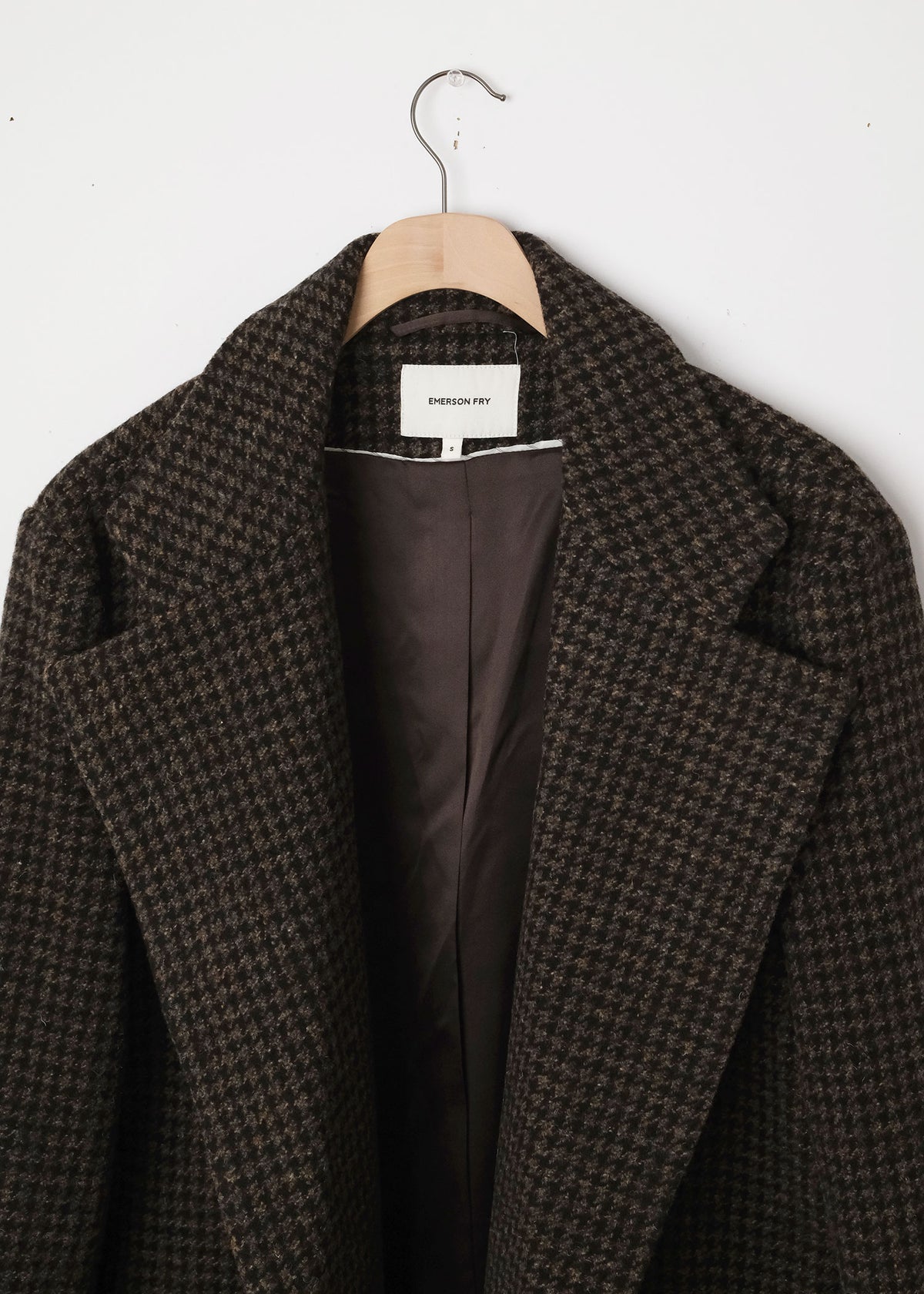 Wool Relaxed Mid Coat Mocha Houndstooth