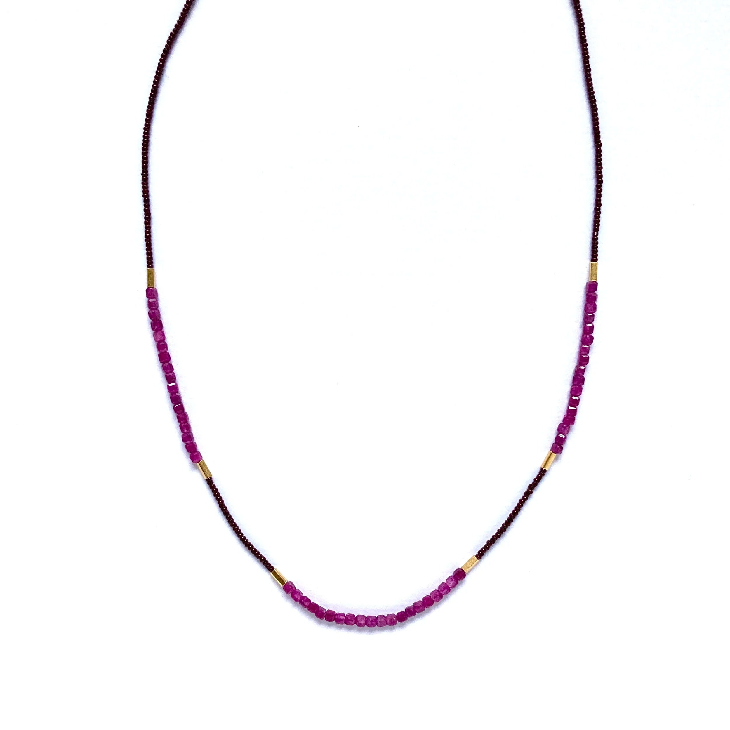 Brown Seed Gold Ruby Bead Necklace