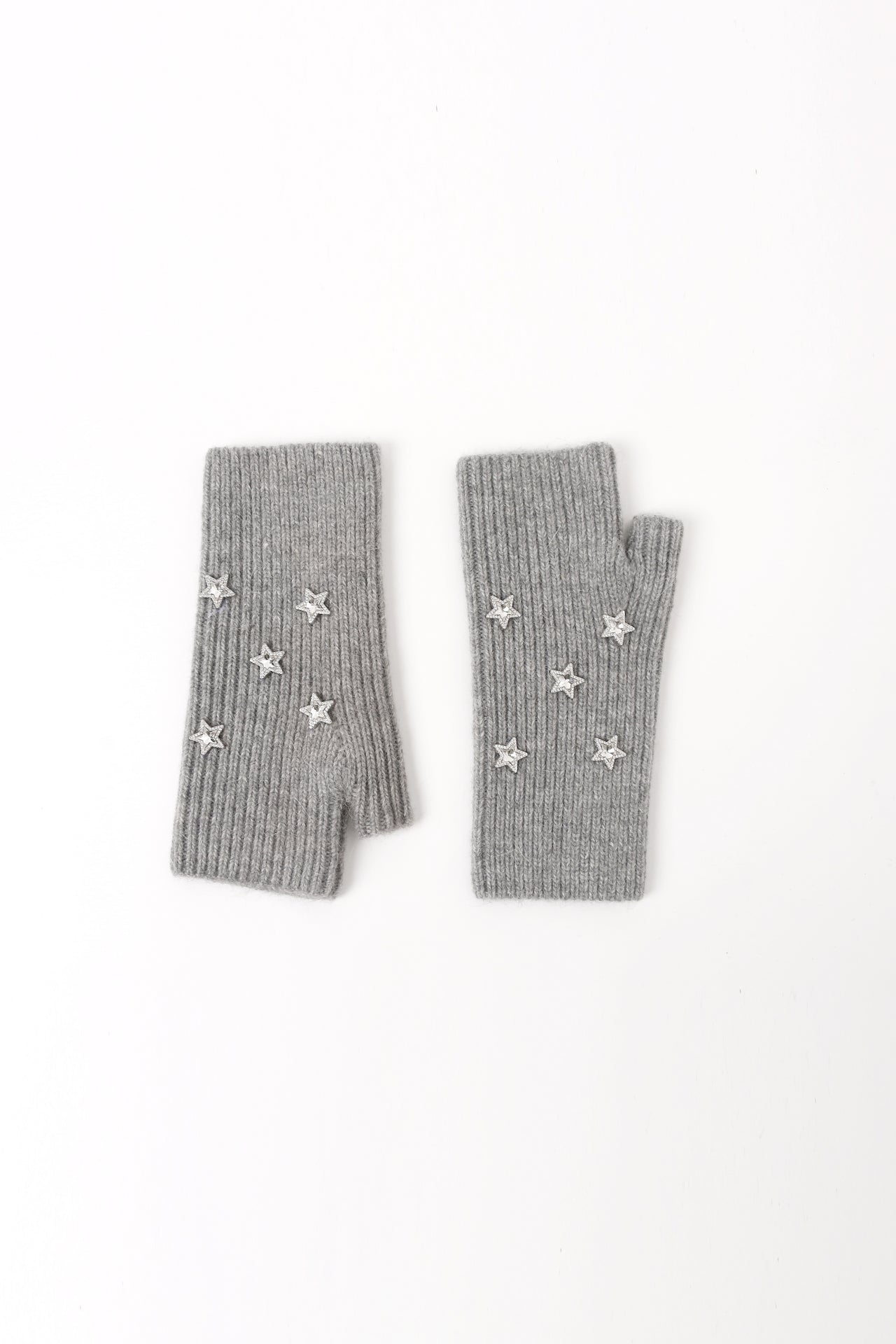 Crystal Embellished Angora Mittens - Grey