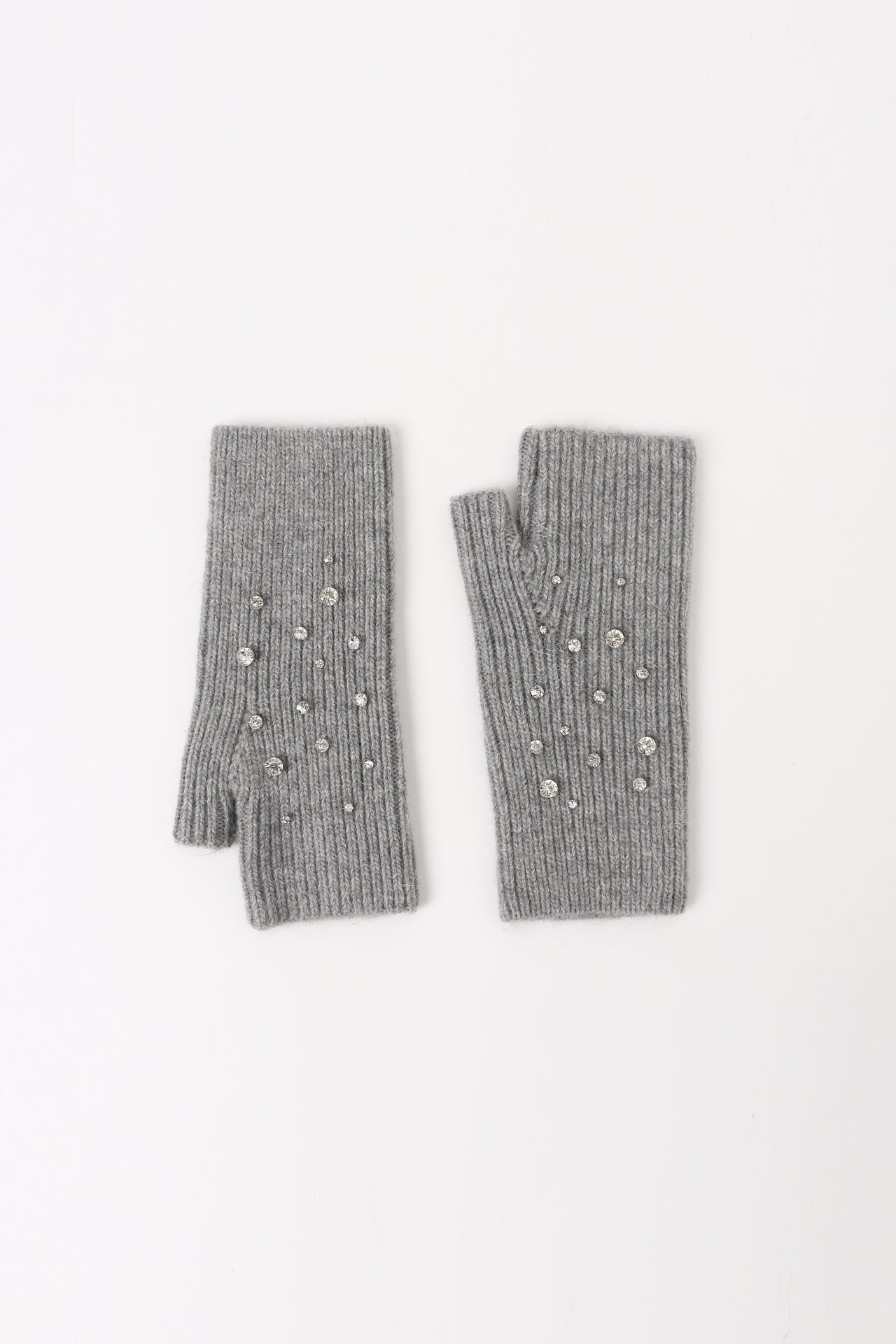 Crystal Embellished Angora Mittens - Grey