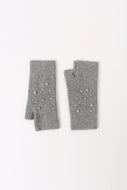 Crystal Embellished Angora Mittens - Grey