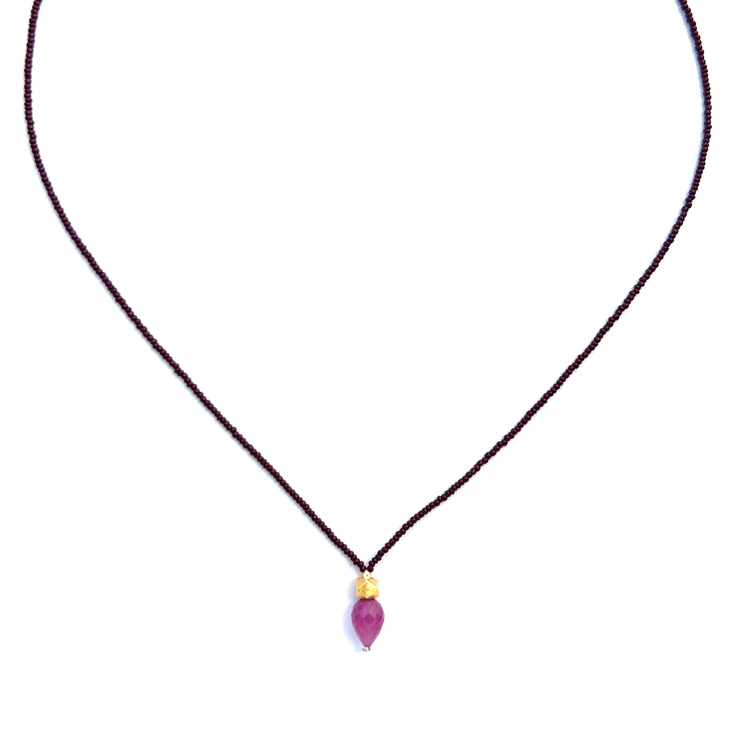 Brown Seed Pink Amethyst Necklace