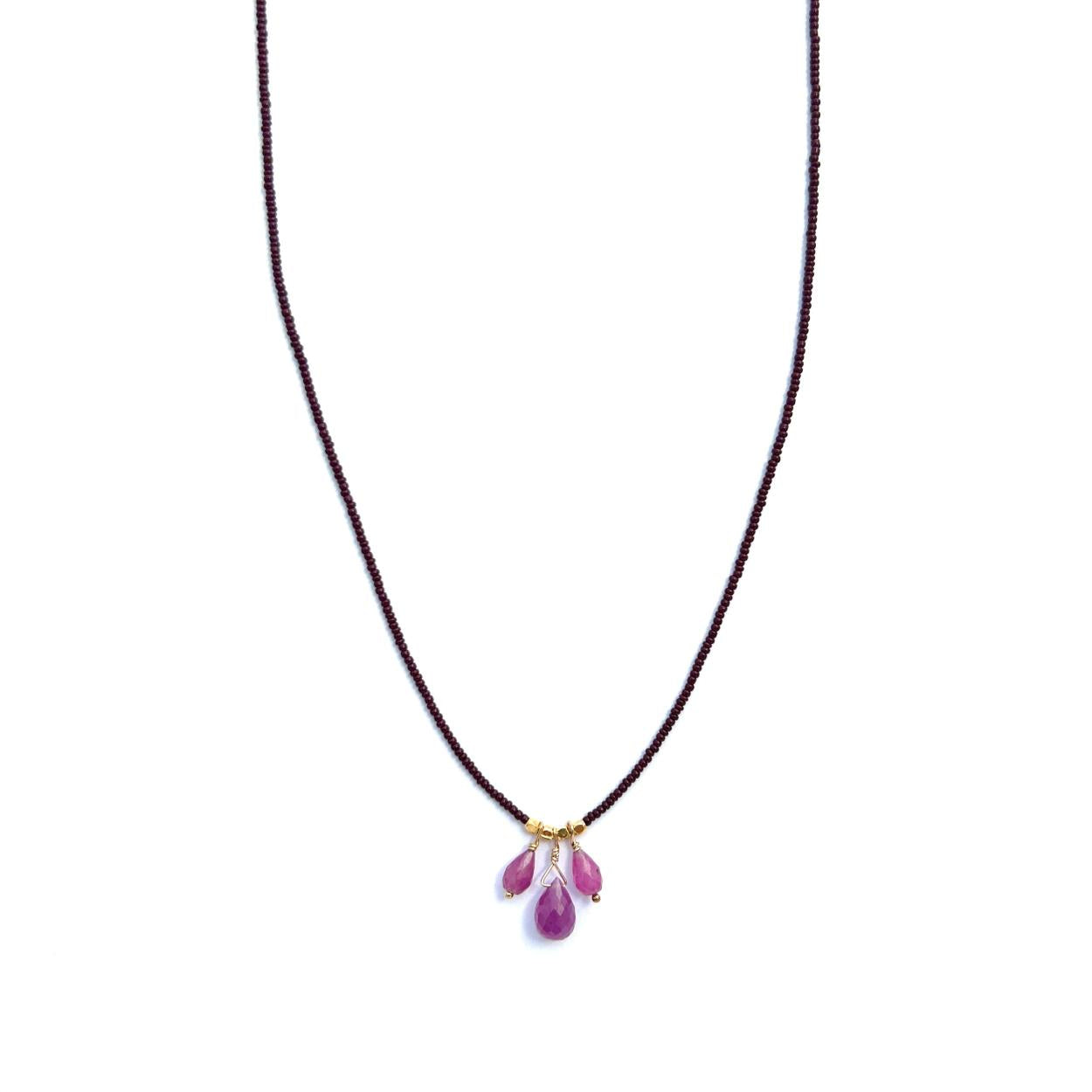 Bead Drop Necklace Dark Brown/Pink