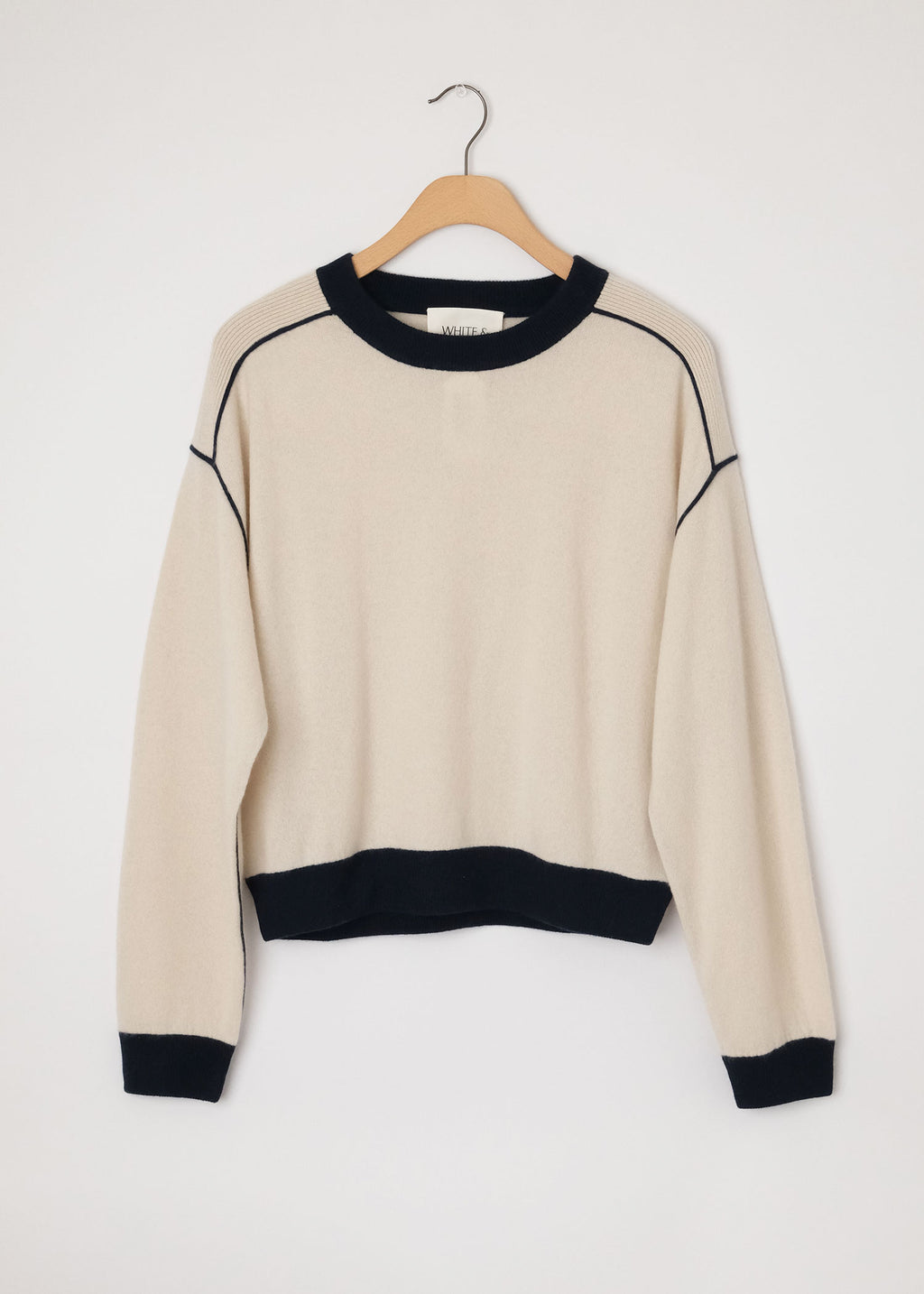 Ivory Piped Cashmere Pullover