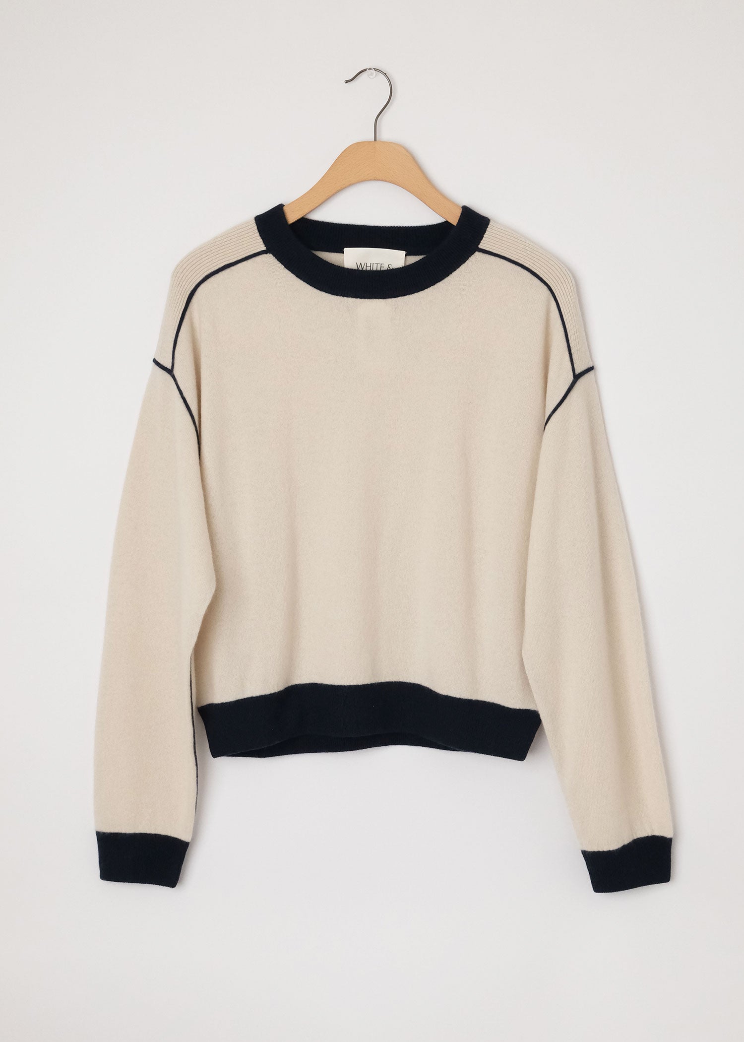 Ivory Piped Cashmere Pullover
