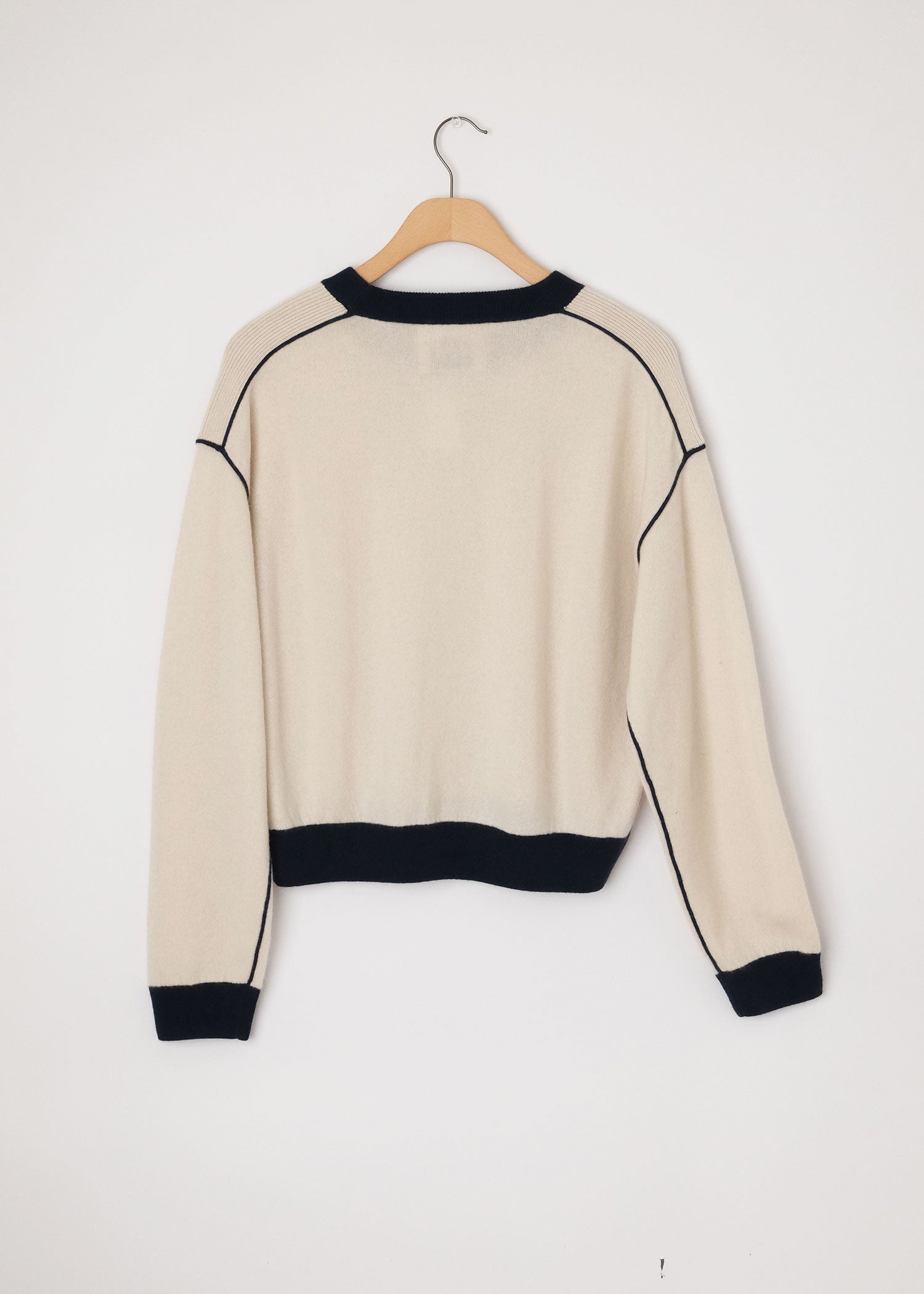 Ivory Piped Cashmere Pullover