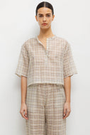Carmen Henley Blouse - Creme/Charcoal/Sun Plaid