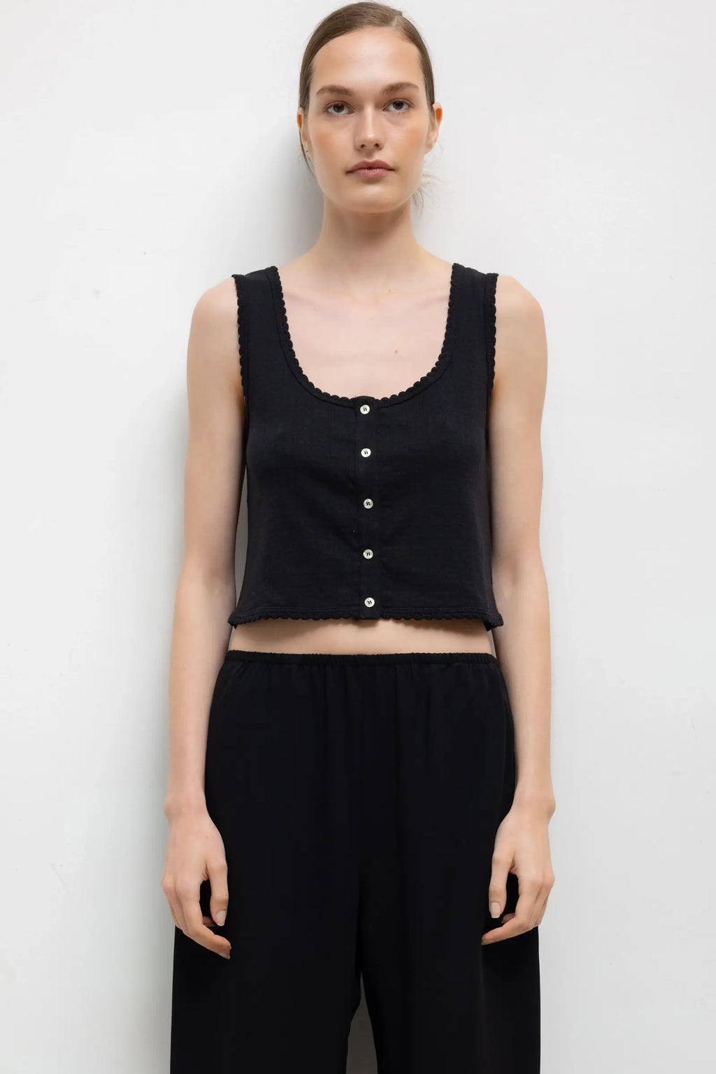 Pointelle Button Tank