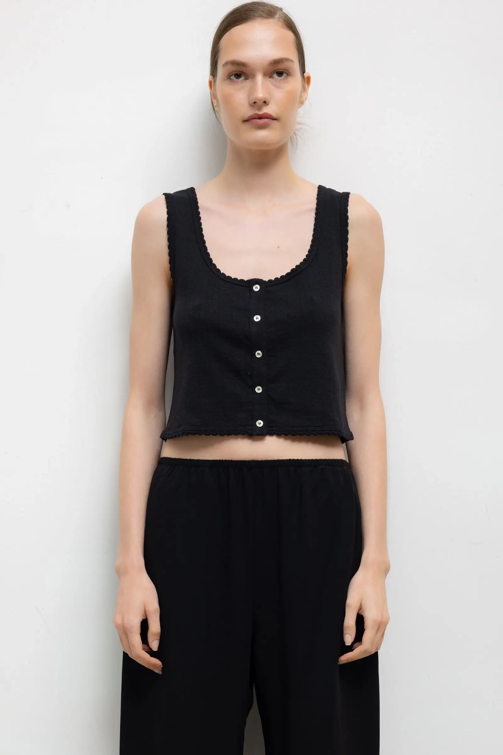 Pointelle Button Tank