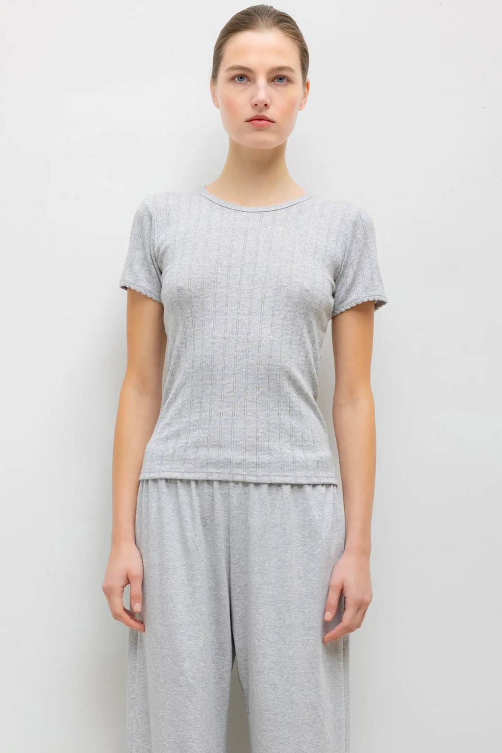 Pointelle Slim Tee Light Grey