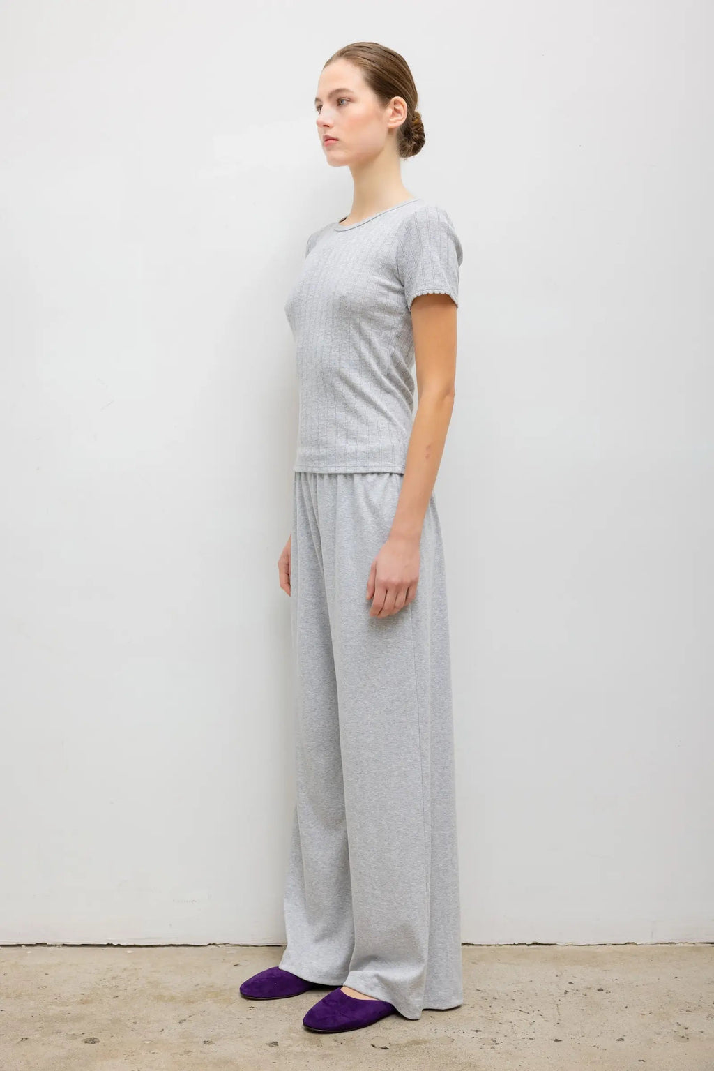 Pointelle Slim Tee Light Grey