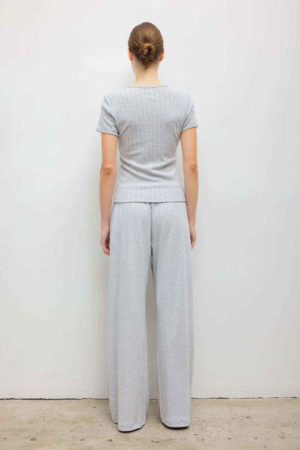 Pointelle Slim Tee Light Grey