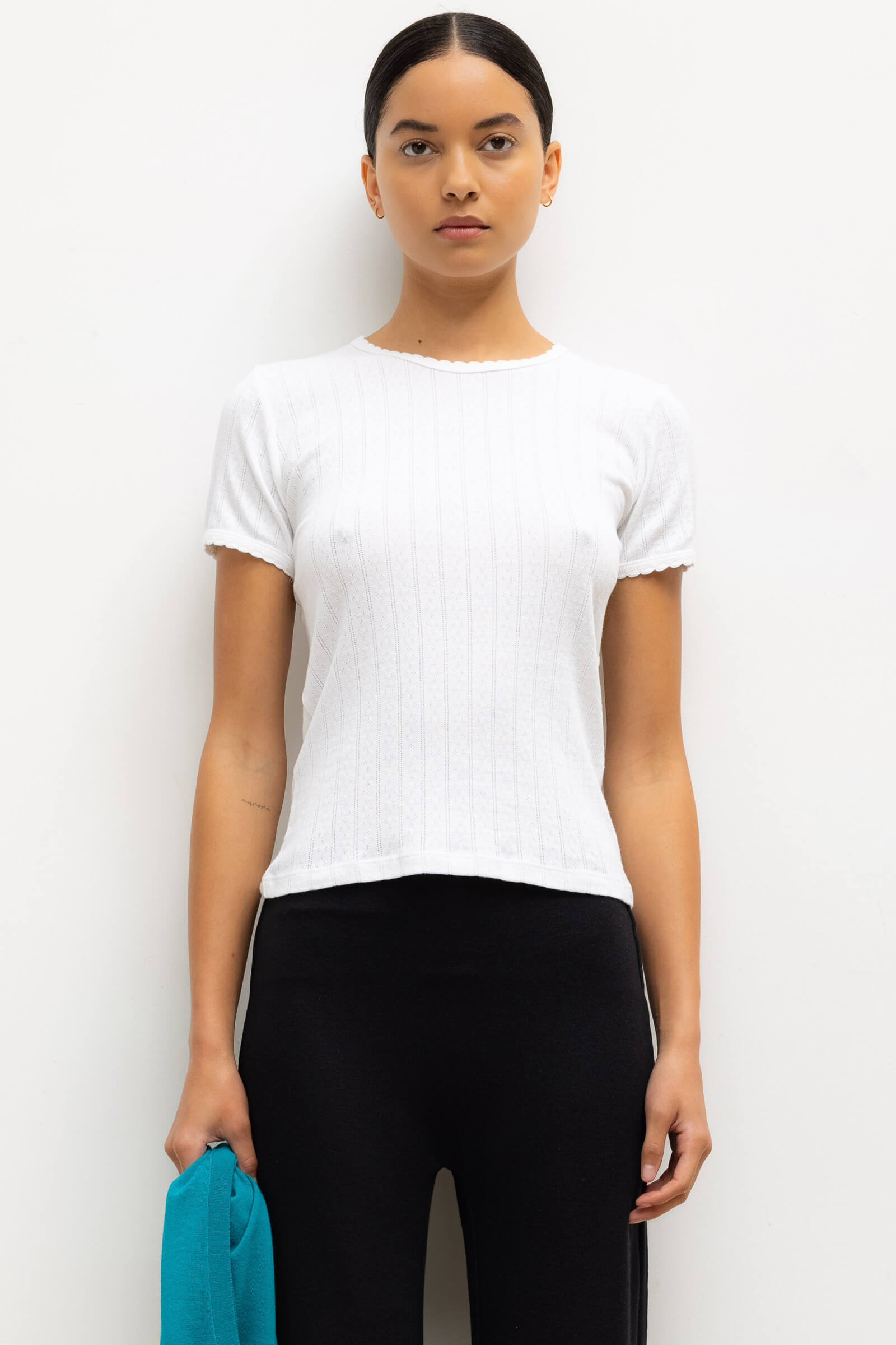 Pointelle Slim Tee White