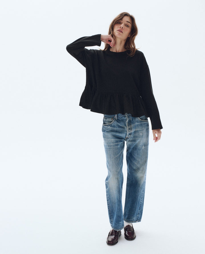 Long Sleeve Ruffle Tee True Black