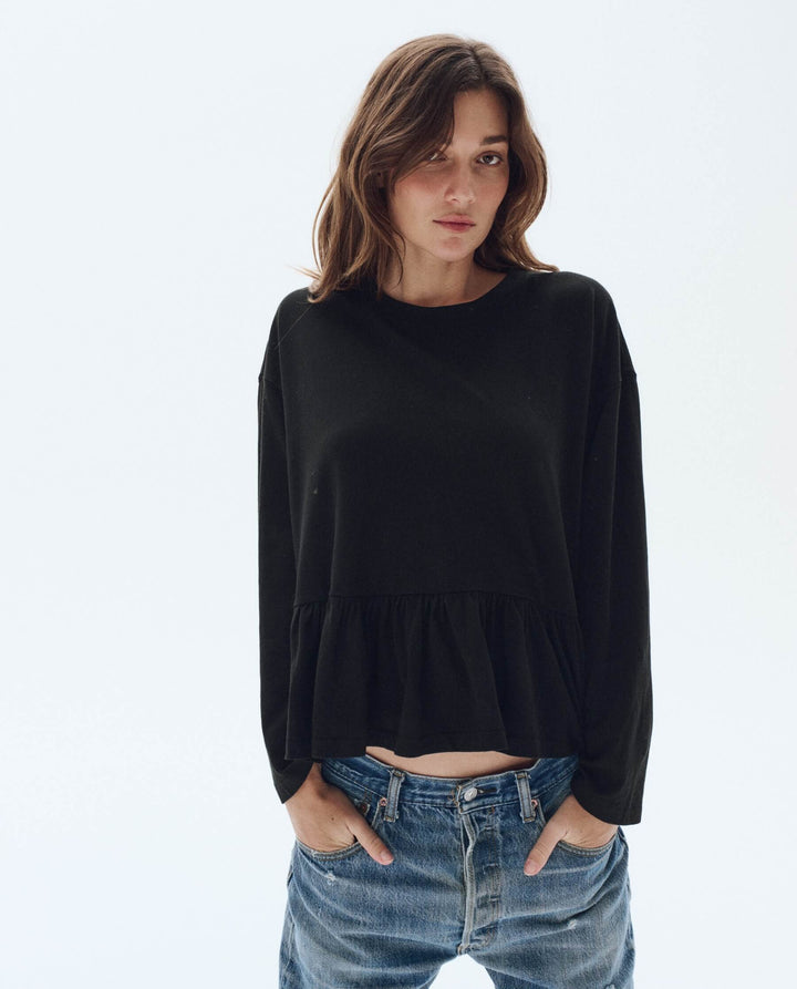 Long Sleeve Ruffle Tee True Black