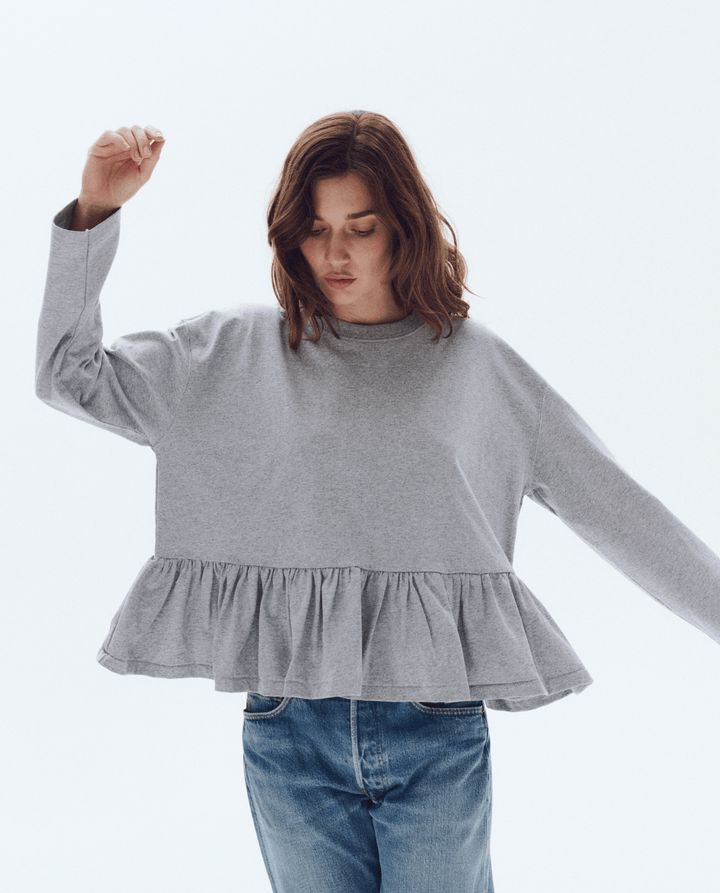 Long Sleeve Ruffle Tee Dove Grey