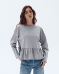 Long Sleeve Ruffle Tee Dove Grey