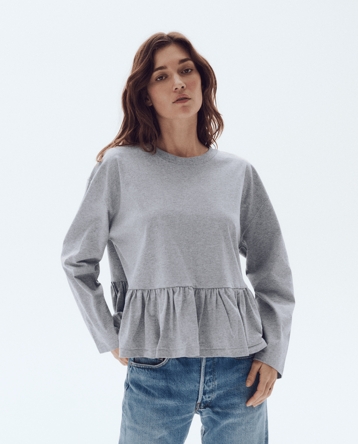 Long Sleeve Ruffle Tee Dove Grey