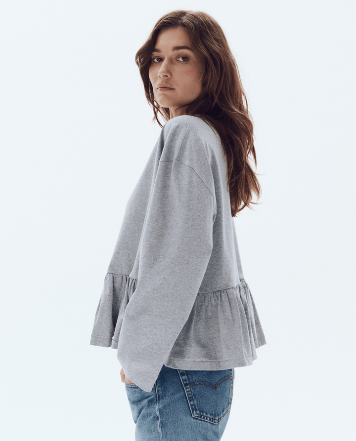 Long Sleeve Ruffle Tee Dove Grey