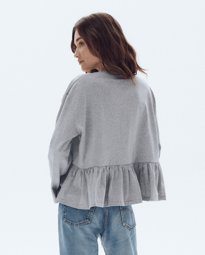 Long Sleeve Ruffle Tee Dove Grey