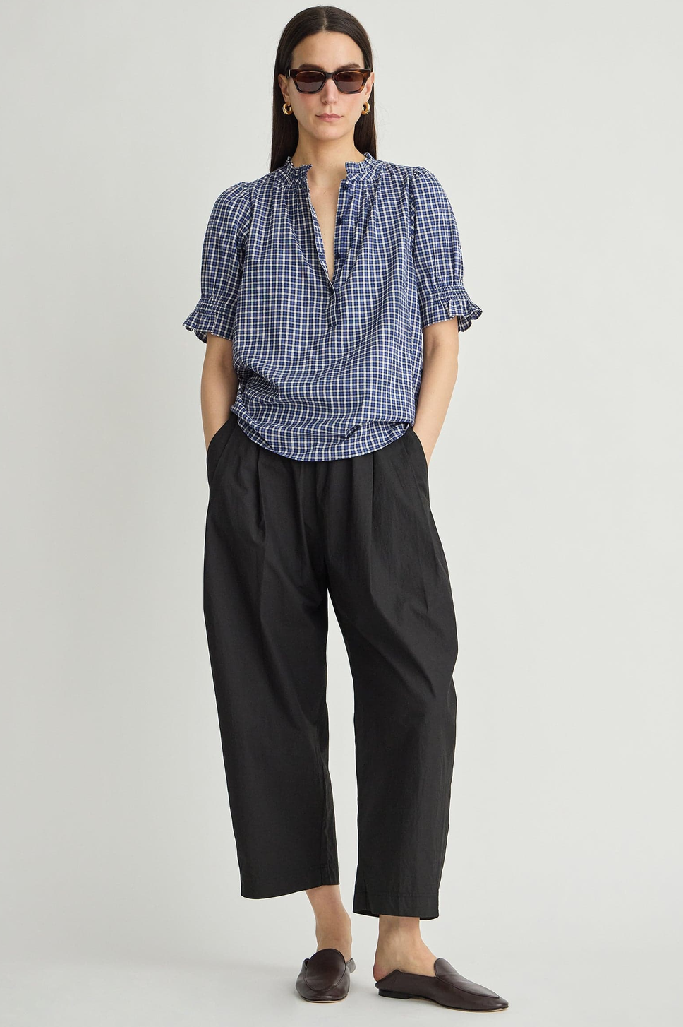 Los Altos Top Navy Plaid