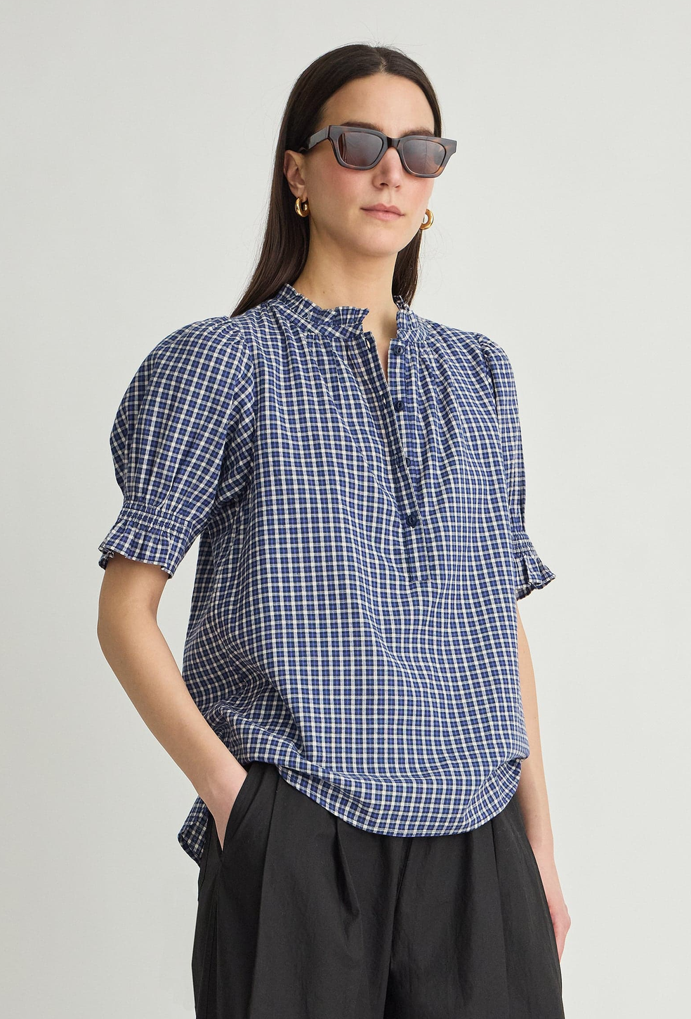 Los Altos Top Navy Plaid