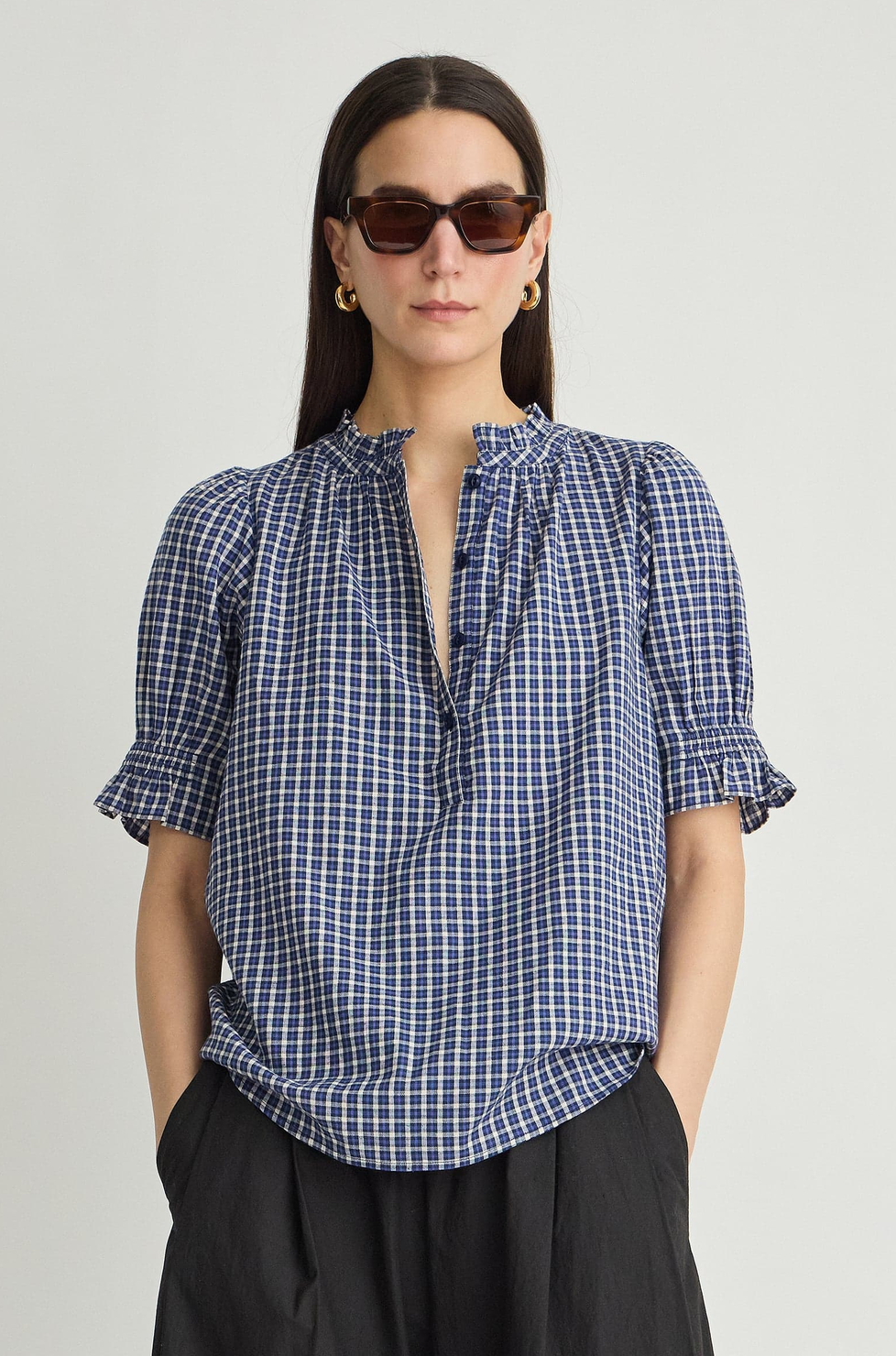 Los Altos Top Navy Plaid