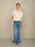 Harlie Emb S/S Top Ecru/Multi