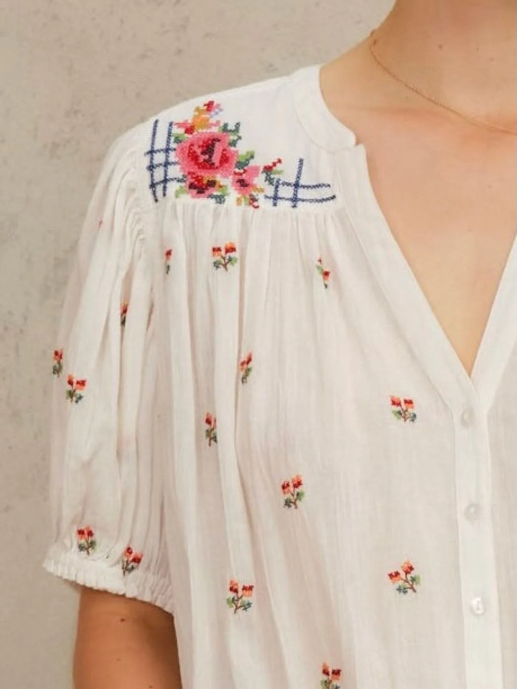 Harlie Emb S/S Top Ecru/Multi