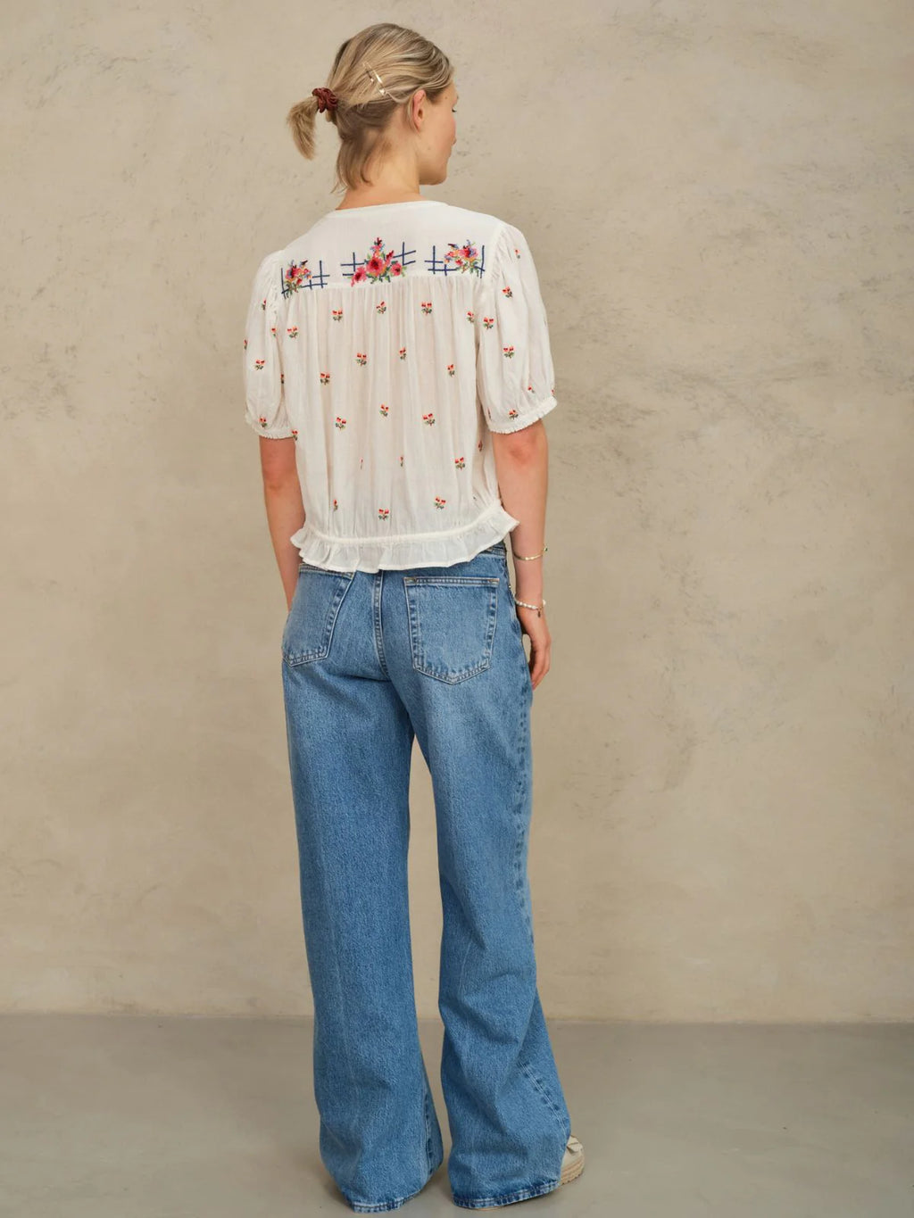 Harlie Emb S/S Top Ecru/Multi