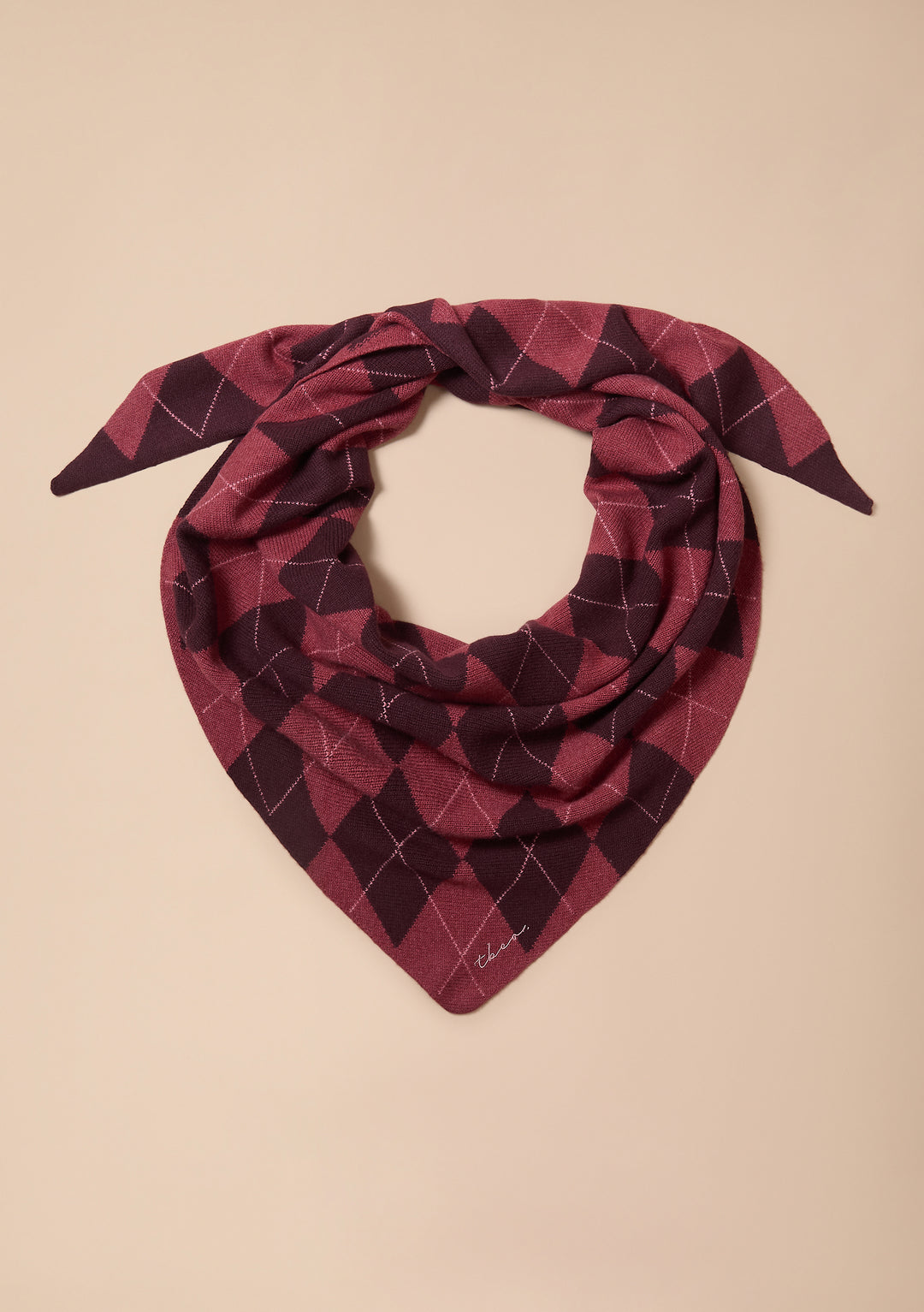 Large Merino Scarf Berry Argyle