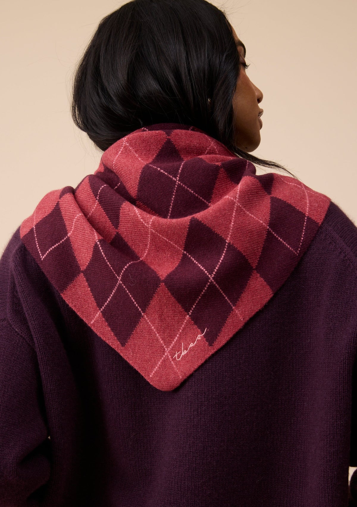Large Merino Scarf Berry Argyle