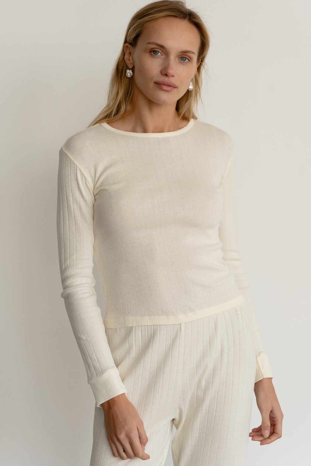 The Pointelle Long Sleeve - Creme