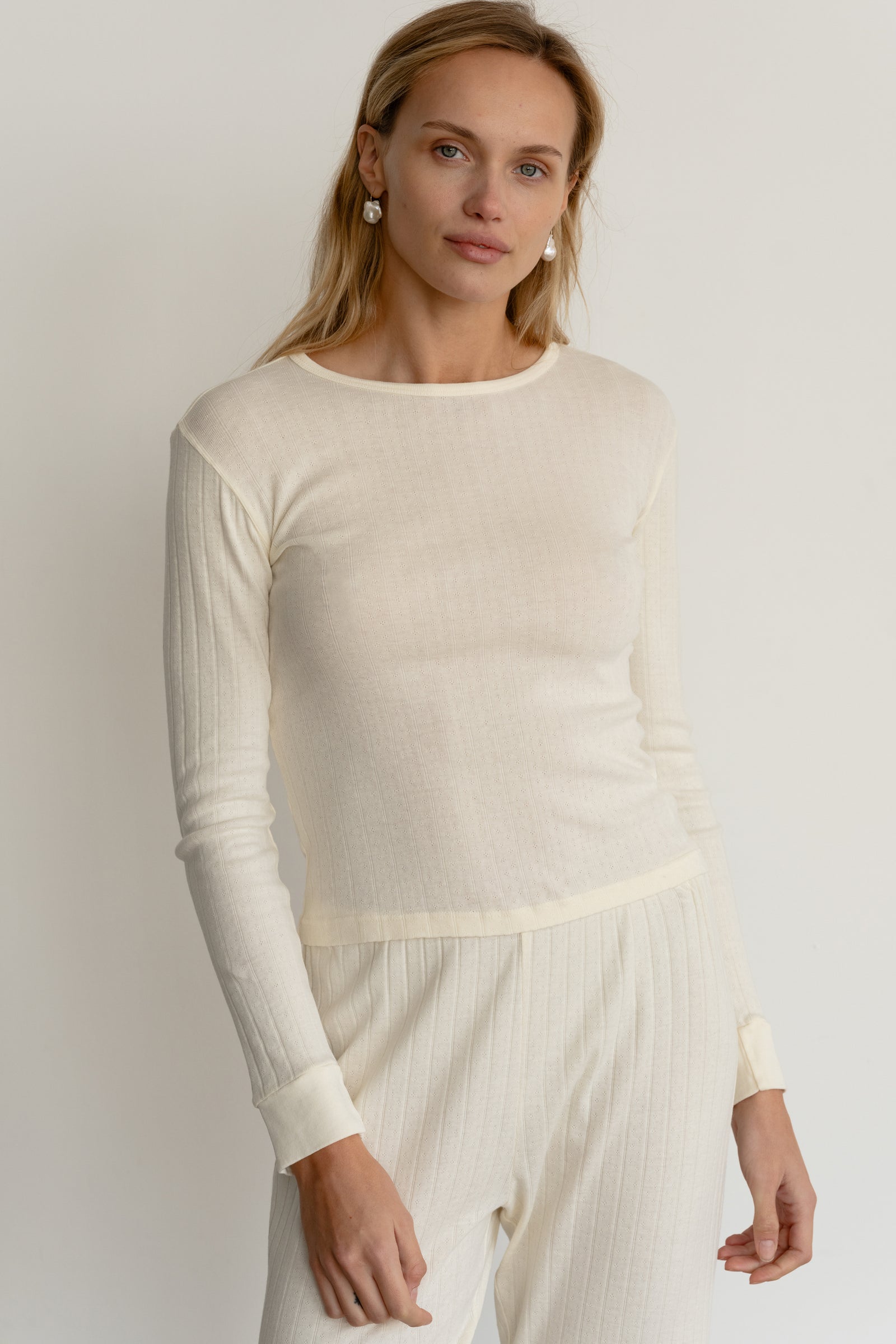 The Pointelle Long Sleeve - Creme
