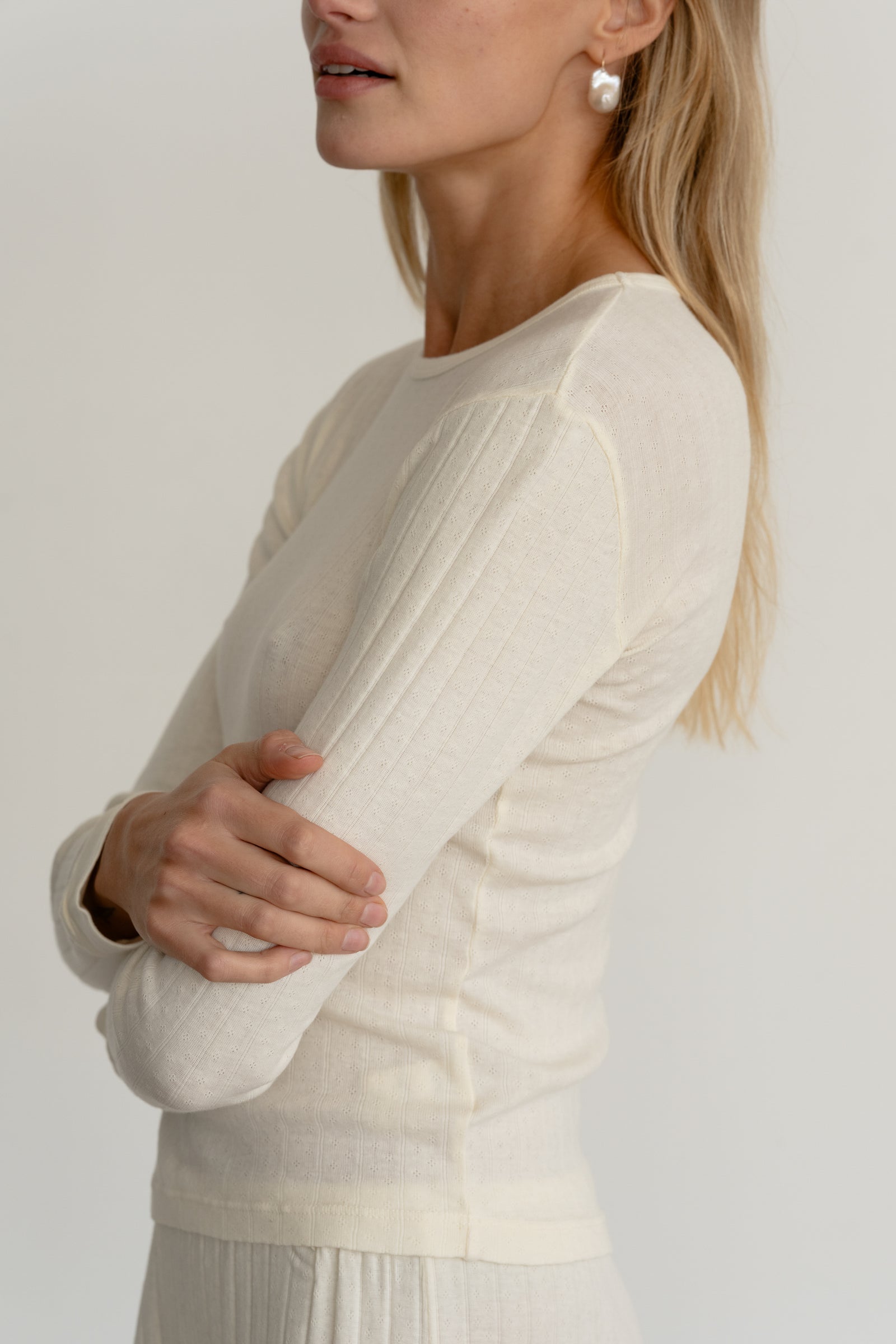 The Pointelle Long Sleeve - Creme