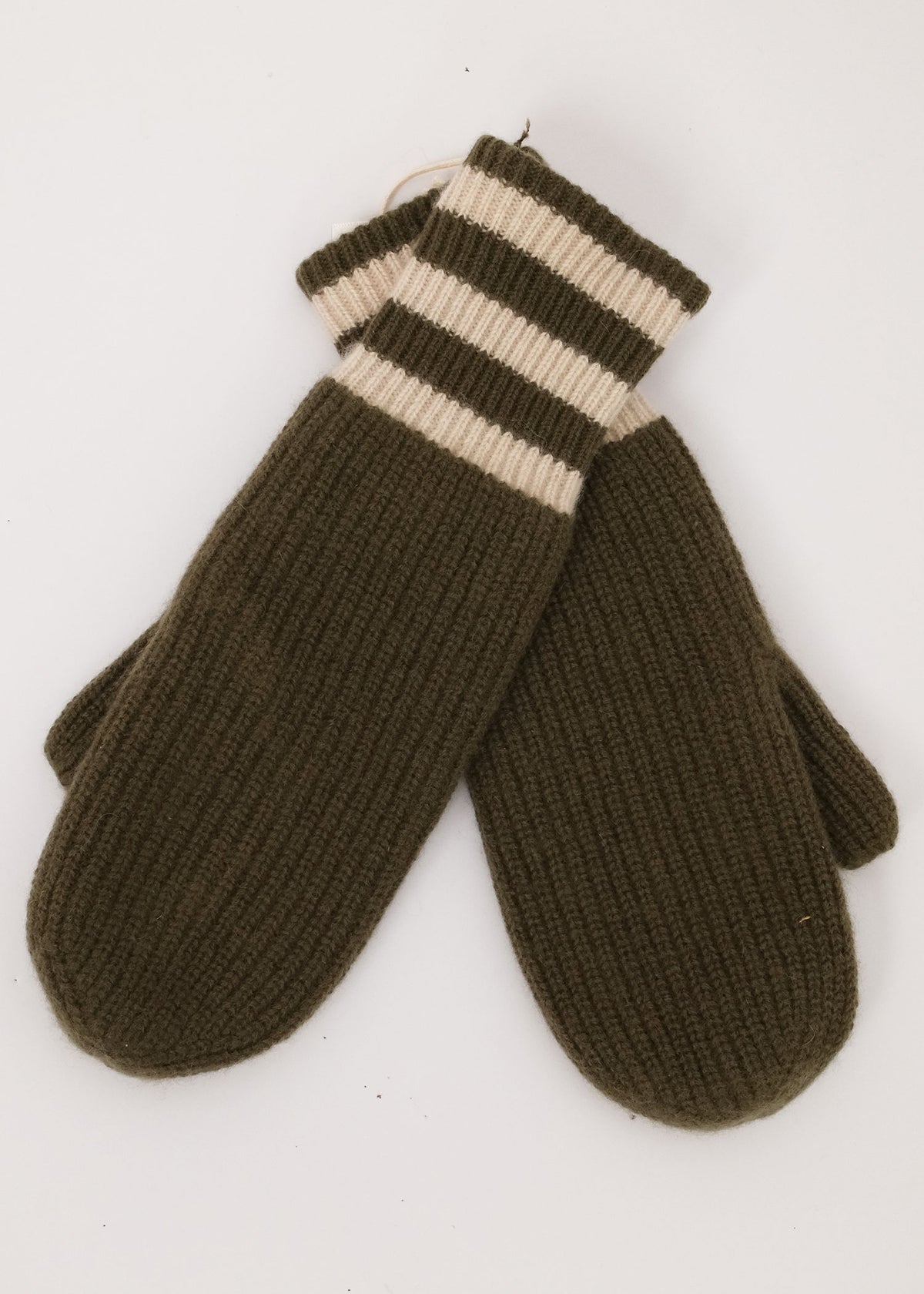 Cashmere Striped Mittens Olive/Natural