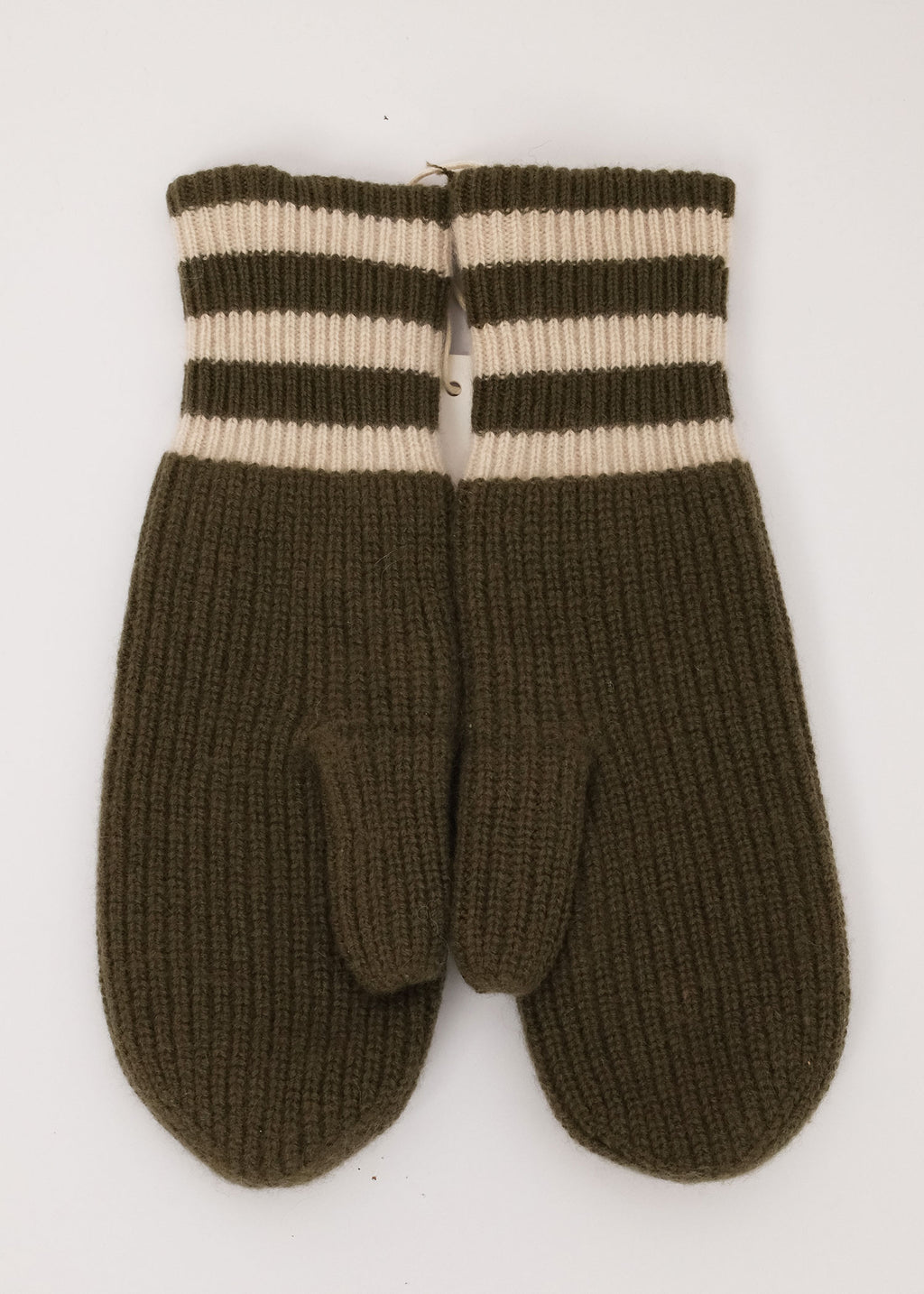 Cashmere Striped Mittens Olive/Natural