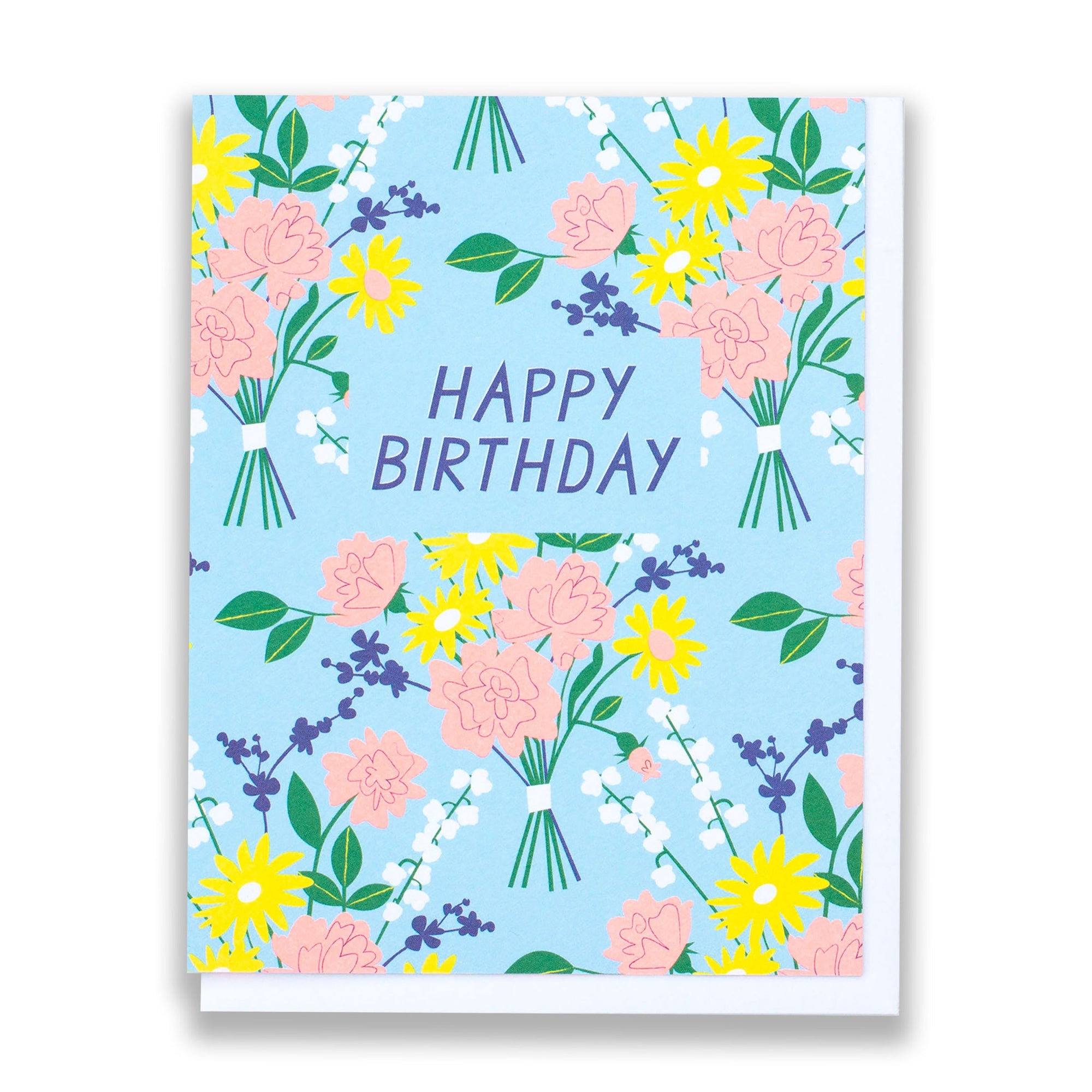 Blue and Yellow Vintage Floral Birthday Card
