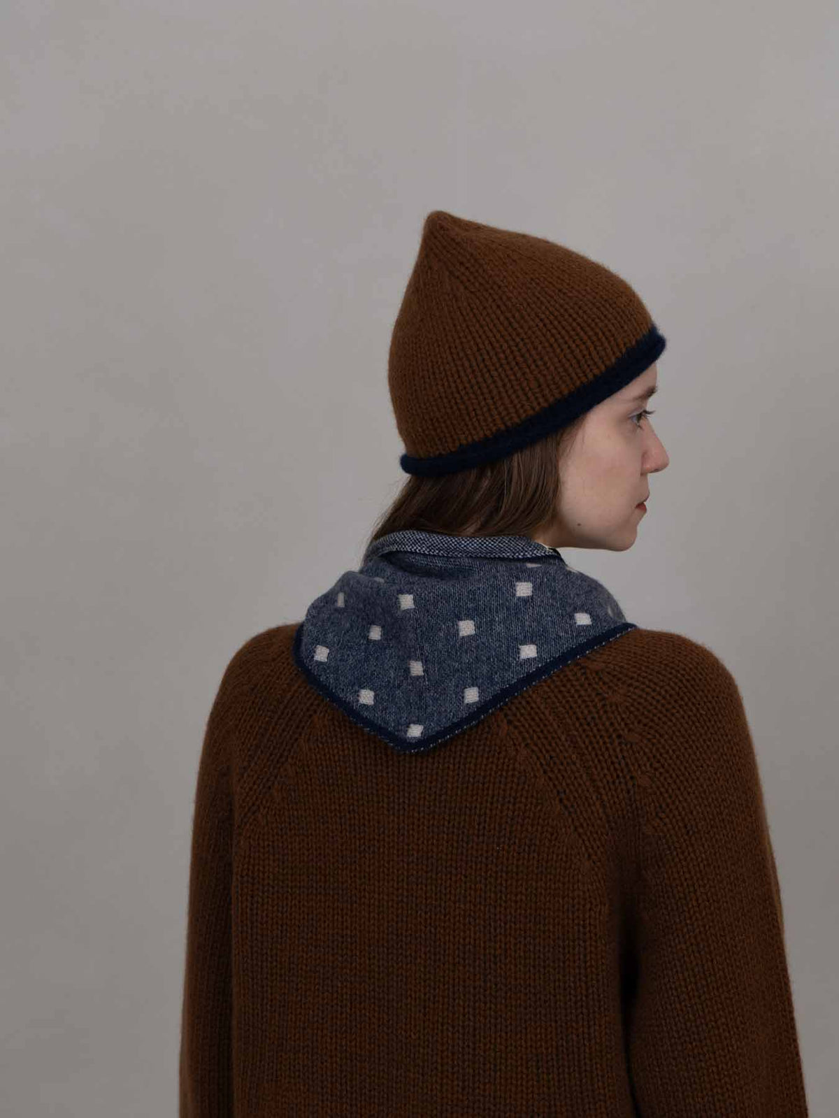 Cream Squares Scarf Navy