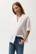 Maliah Silk Blend Camp Shirt W/ Lace Trim